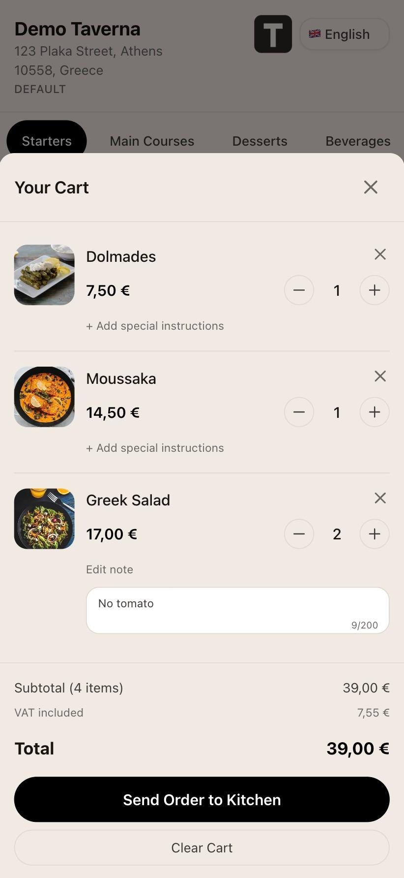 A guest reviewing the bill in TabbPay before paying with their phone.