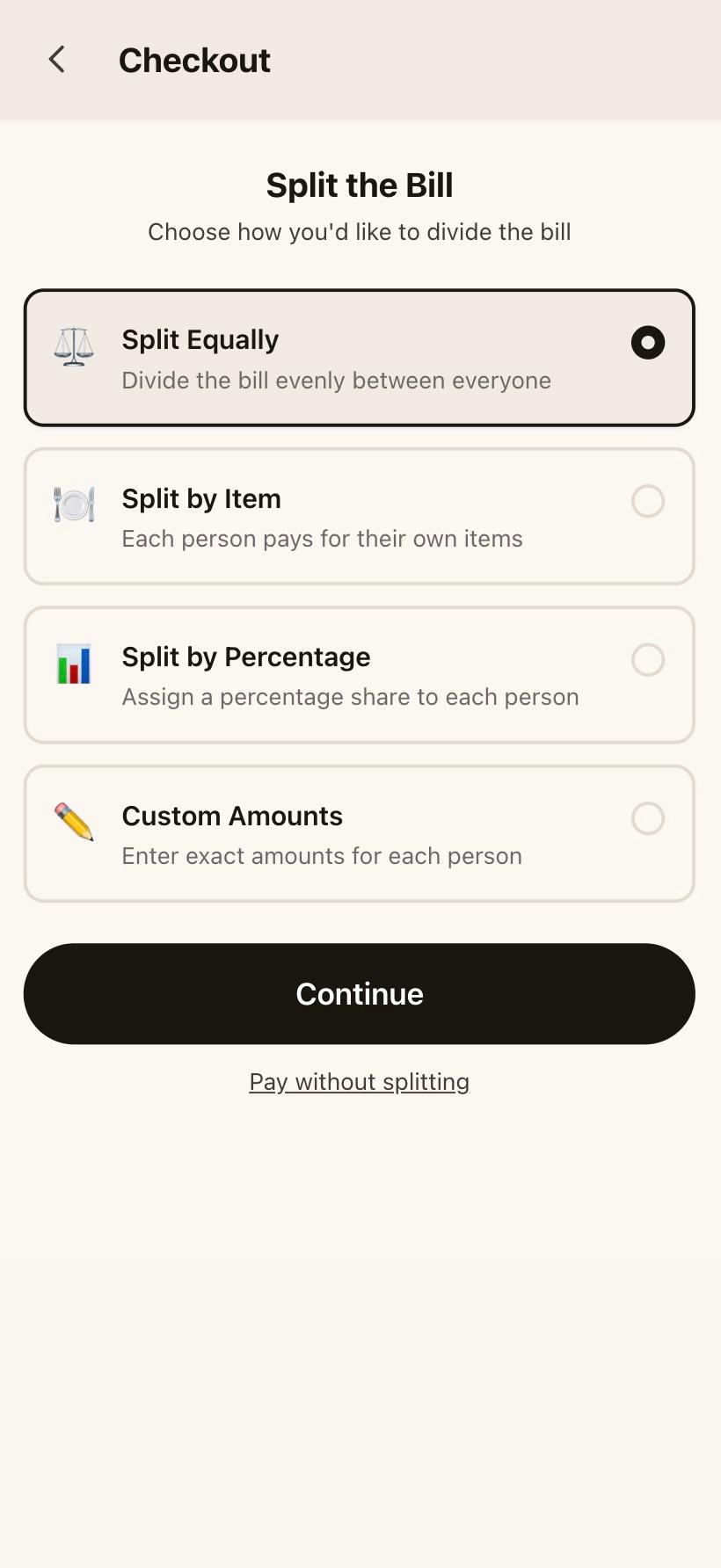 Customer choosing how to split the bill.